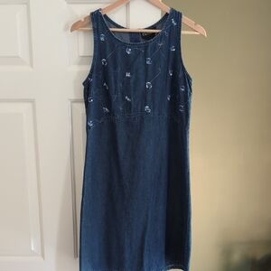 Blue Floral Embroidered Midi Dress